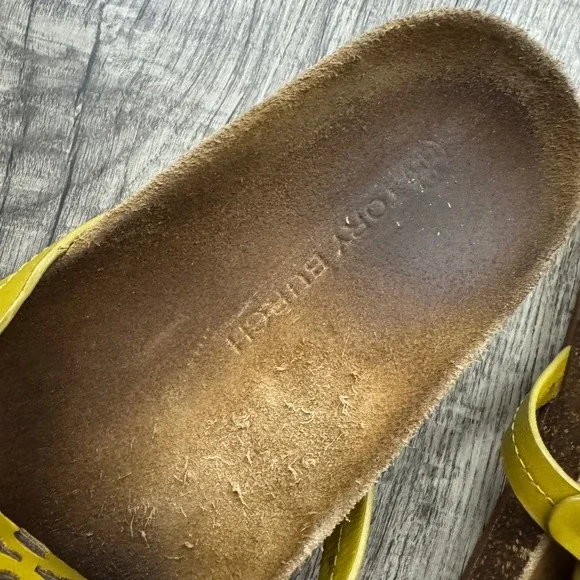 Tory Burch Miller Cloud Leather Sandals Cork Thong Lemon Lime Yellow Sz 10 - Picture 5 of 9